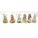 Collection of six Wedgwood Danbury Mint fairy tale figures including Cinderella, Red Riding Hood, Li