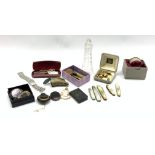 Five early 20th century silver and mother-of-pearl fruit knives, 19th vulcanite vesta case, 19th cen