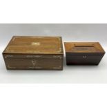 Victorian rosewood table writing box with mother of pearl inlay W40cm and a mid 19th Century rosewoo