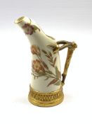 Late Victorian Worcester tusk shape jug painted with sprays of flowers on a blush ivory ground and w