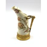Late Victorian Worcester tusk shape jug painted with sprays of flowers on a blush ivory ground and w