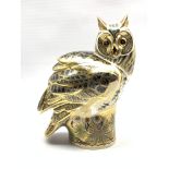 Large Royal Crown Derby 'Long Eared Owl' limited edition paperweight modelled by Donald Brindley wit