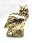 Large Royal Crown Derby 'Long Eared Owl' limited edition paperweight modelled by Donald Brindley wit