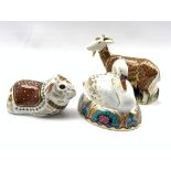 Royal Crown Derby 'Nanny Goat' paperweight, exclusive from the Derby visitors centre, another 'Swan'