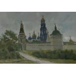Russian School (20th century): 'Early Morning' - Orthodox Church, oil on board/paper unsigned, title