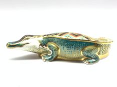 Royal Crown Derby 'Alligator' paperweight with gold stopper, boxed