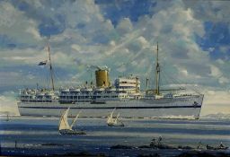 John S Smith (British 1921-2010) oil on board of HMT Dunera, 50cm x 74cm ARR may apply to this lot