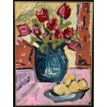 British Contemporary: Still Life of Tulips and Lemons, oil on paper unsigned