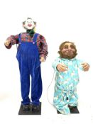 Animatronic Clown and another figure, both dressed as Christmas themed characters, H130cm tallest