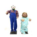 Animatronic Clown and another figure, both dressed as Christmas themed characters, H130cm tallest