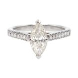 18ct white gold marquise cut diamond ring, with diamond set shoulders, total diamond weight approx 1