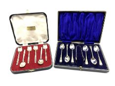 Set of six late Victorian engraved silver tea spoons and tongs Sheffield 1899 Maker Joseph Rodgers a