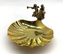 Silver gilt shell shape salt surmounted by two cherubs commemorating the birth and christening of P