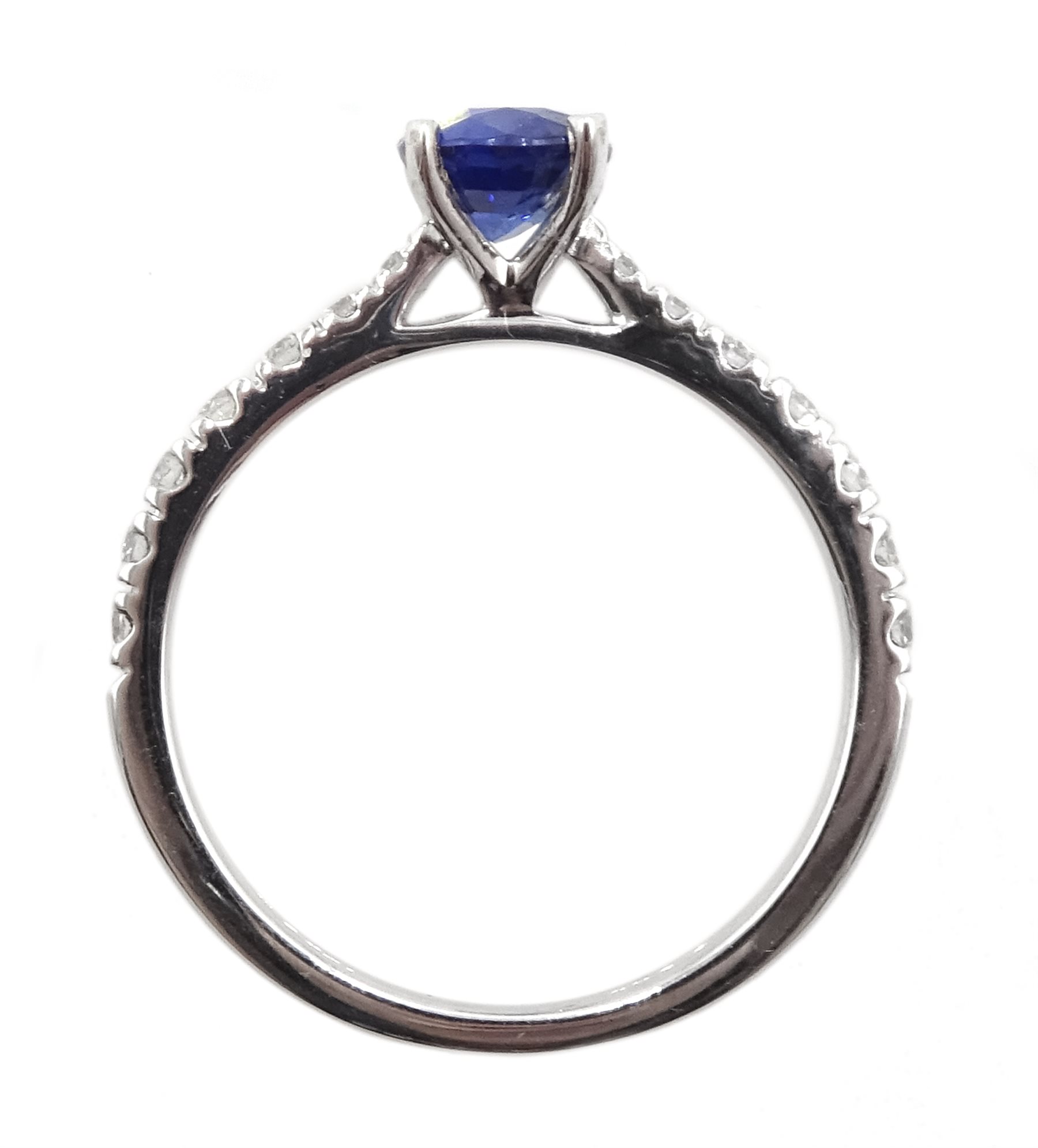 18ct white gold oval Ceylon sapphire ring, with diamond set shoulders, hallmarked, sapphire approx 0 - Image 5 of 9