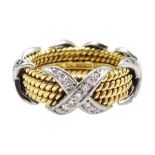 Tiffany & Co Schlumberger 18ct and platinum, rope four row diamond set X ring, stamped 750 PT950