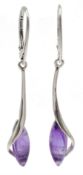 Pair of silver amethyst pendant earrings, stamped 925