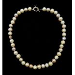 Single strand multi coloured pearl necklace, with silver clasp 925