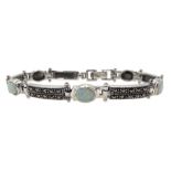 Silver opal and marcasite link bracelet, stamped 925