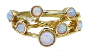 Silver-gilt multi opal set ring, stamped sil