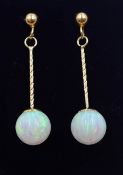 Pair of 9ct gold opal pendant earrings, stamped 375