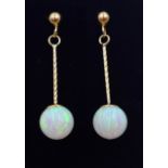 Pair of 9ct gold opal pendant earrings, stamped 375