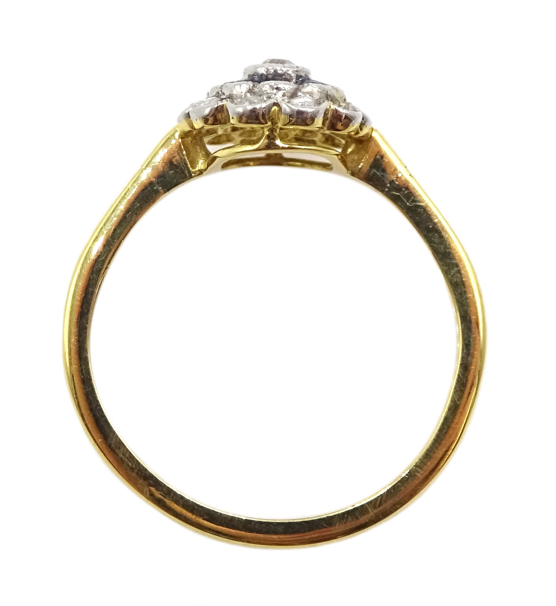 18ct gold milgrain set old cut diamond and sapphire ring, two central diamonds, with a surround of s - Image 4 of 7