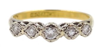 Gold five stone old cut diamond ring, stamped 18ct Plat