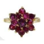 9ct gold ruby cluster ring, hallmarked