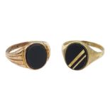 Rose gold bloodstone signet ring and a 9ct gold black onyx signet ring, hallmarked