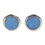 Pair of silver circular opal stud earrings, stamped 925