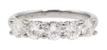 18ct white gold five stone round brilliant cut diamond ring, hallmarked, diamond total weight approx
