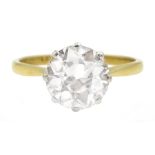 Gold single stone round brilliant cut diamond ring, stamped 18ct Plat, diamond approx 2.20 carat