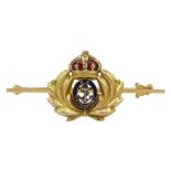 Gold enamel R.N Transport bar brooch, stamped 15ct, approx 5gm