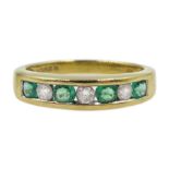 18ct gold round brilliant cut diamond and emerald half eternity ring, hallmarked