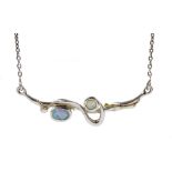 Silver and 14ct gold wire opal necklace, stamped 925