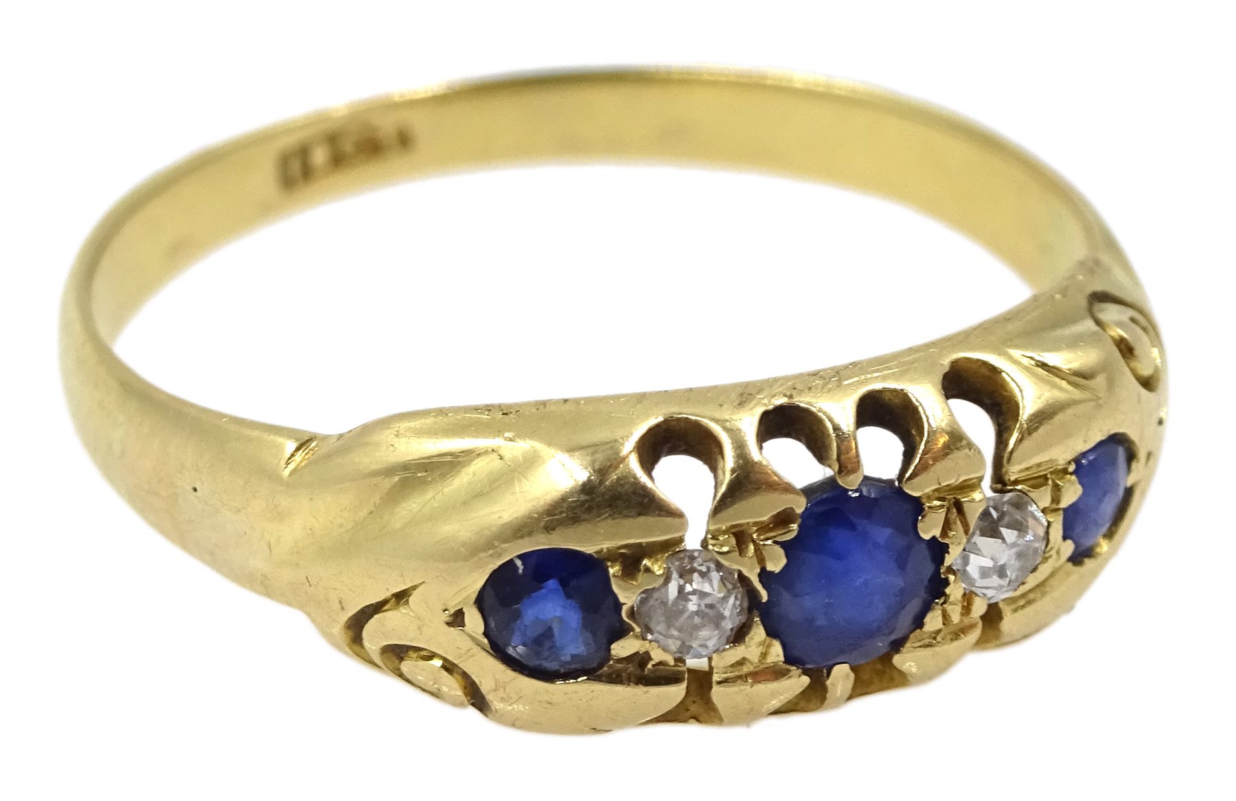 Edwardian gold sapphire and diamond ring, stamped 18ct - Image 3 of 7