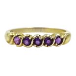 Silver-gilt five stone amethyst ring, stamped sil