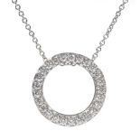 18ct white gold diamond set circle pendant necklace, stamped 750