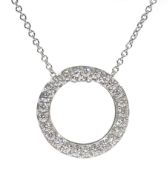 18ct white gold diamond set circle pendant necklace, stamped 750