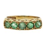 9ct gold five stone emerald ring, hallmarked