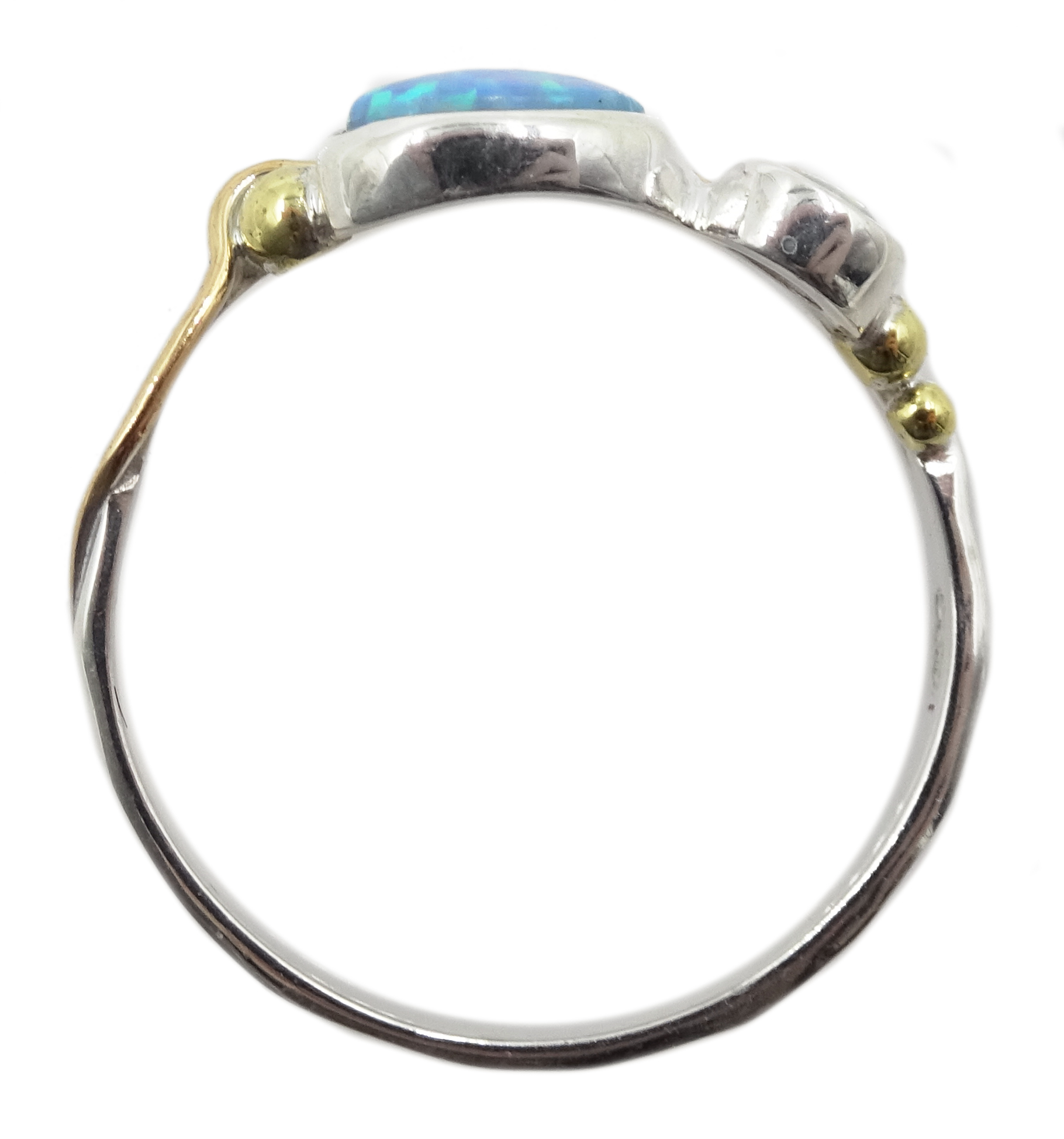 Silver and 14ct gold wire opal ring, stamped 925 - Image 5 of 5