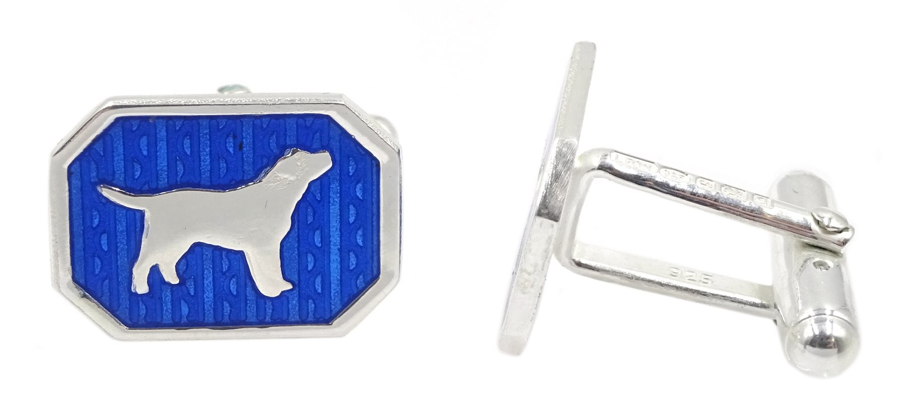 Pair of silver and blue enamel dog cufflinks, hallmarked - Image 2 of 3
