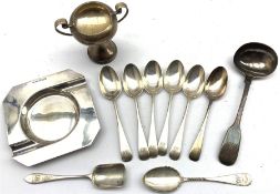 Set of six silver tea spoons London 1909, William IV silver sauce ladle, other silver cutlery, small