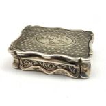 Victorian silver vinaigrette with engine turned decoration and vacant cartouche and gilded interior