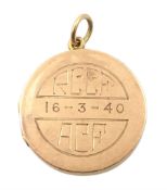 9ct gold locket pendant, with engraved initials, Birmingham 1939, approx 7.9gm