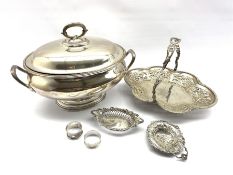 Edwardian chased and pierced silver strainer Chester 1902, silver sweetmeat dish Birmingham 1904, tw