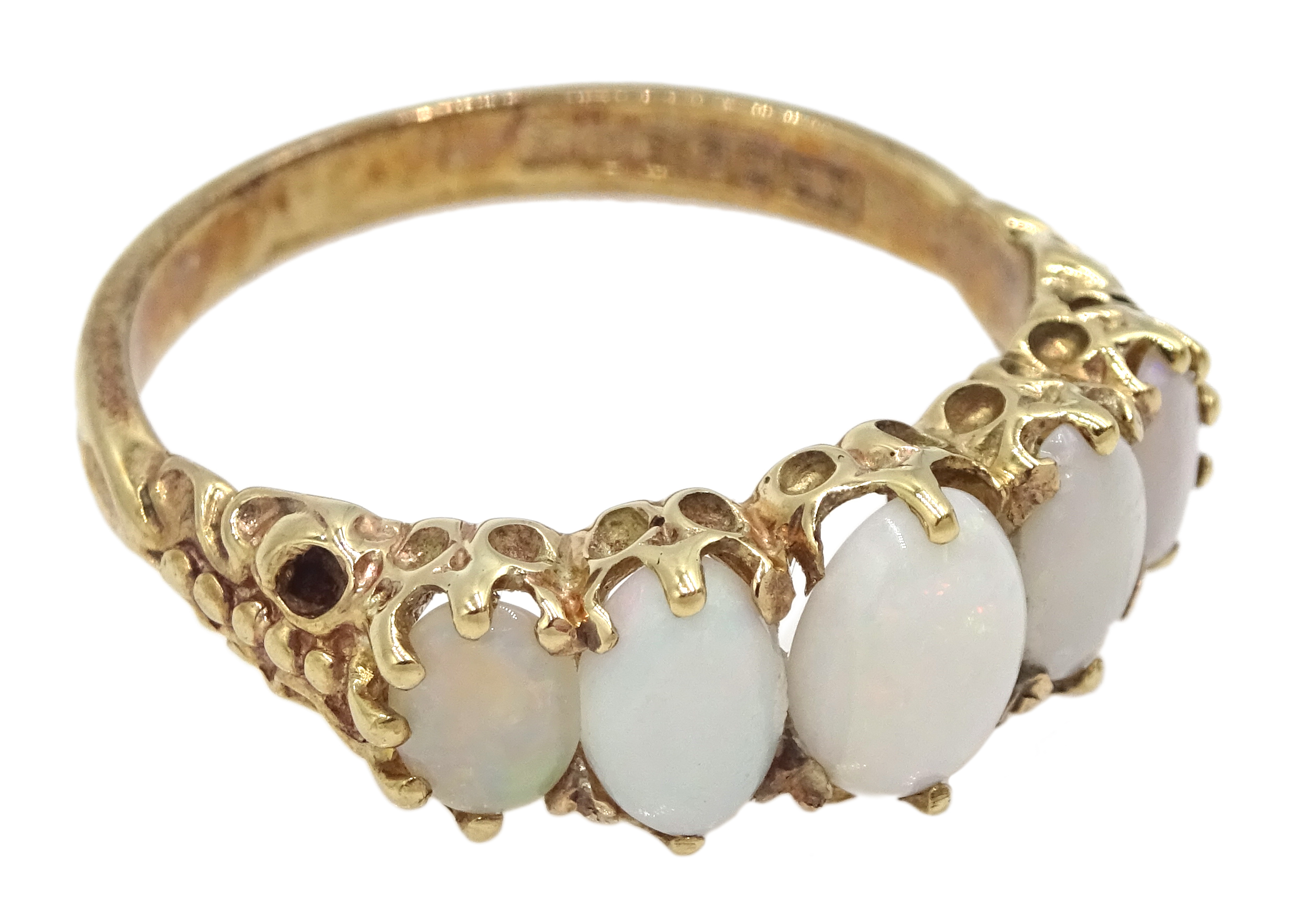 9ct gold five stone opal ring, Birmingham 1972 - Image 6 of 7