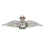 Platinum diamond and enamel RAF brooch, stamped P T