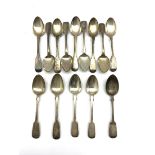 Set of six George IV silver fiddle pattern tea spoons London 1825 and eight other 19th century silve