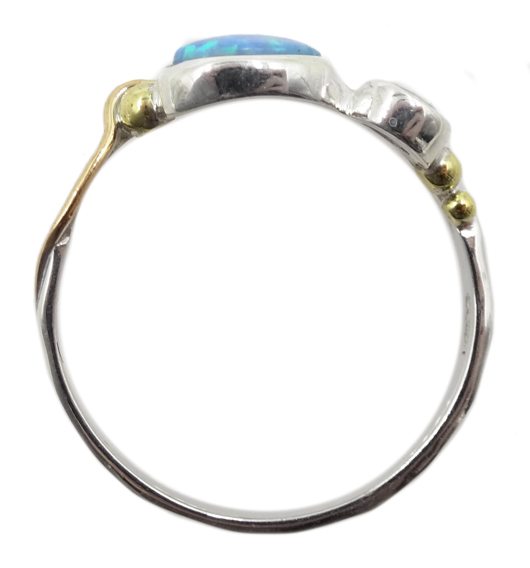 Silver and 14ct gold wire opal ring, stamped 925 - Image 3 of 5
